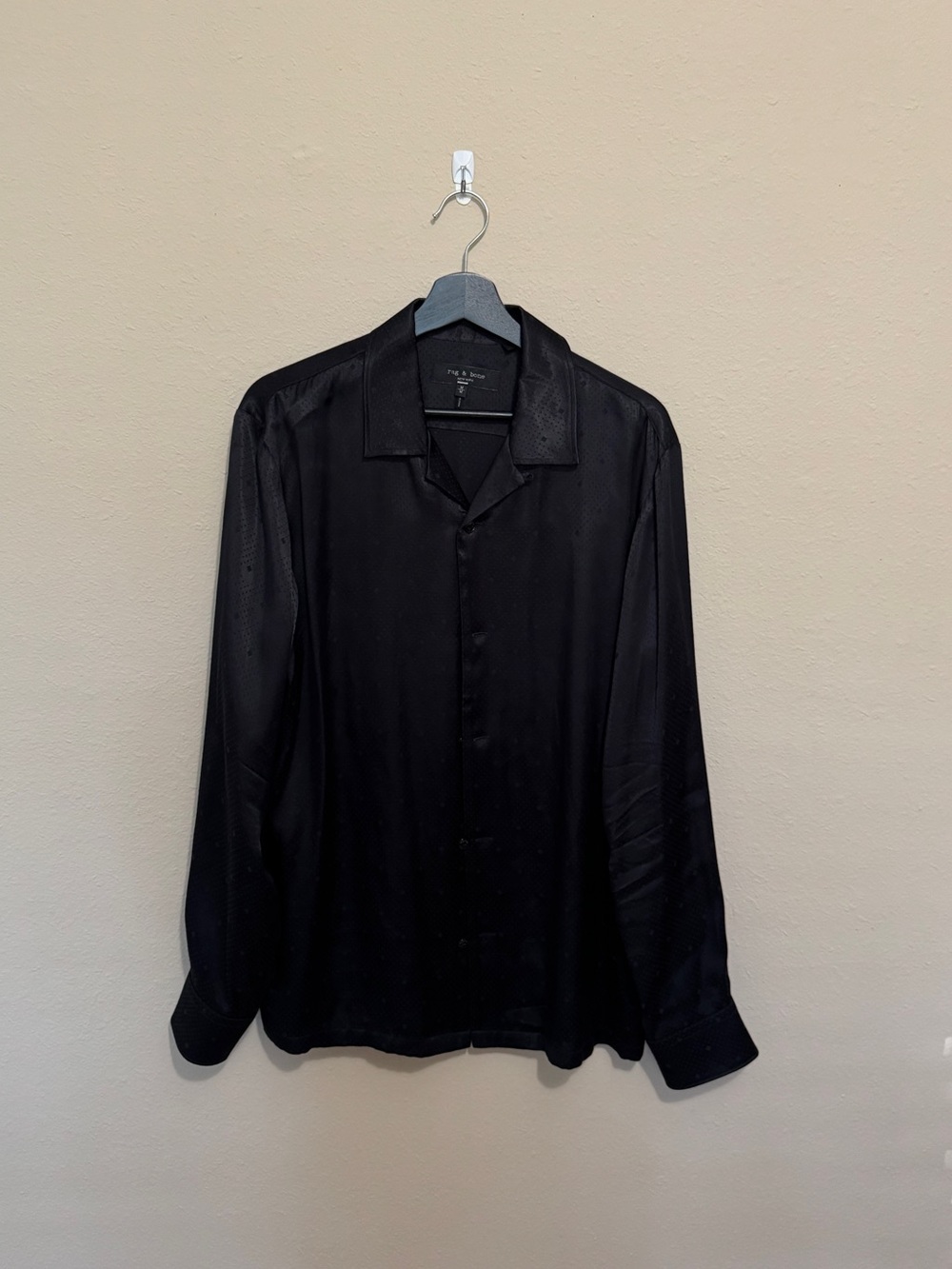 rag & bone Black Satin Dot-Texture Button Shirt Size M
